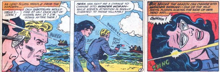 Diana is struck by one of the bullets!