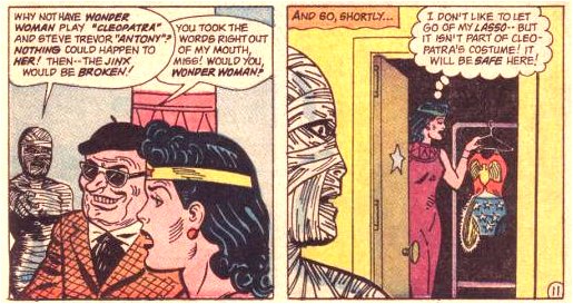 Wonder Woman changes into the Cleopatra costume...