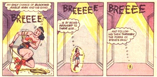 Wonder Woman frees herself from the lasso and is shrunk!
