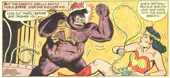 The enraged Gorilla advances on Wonder Woman!