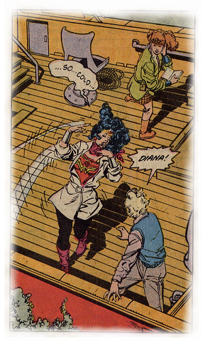Wonder Woman collapses onto the deck!