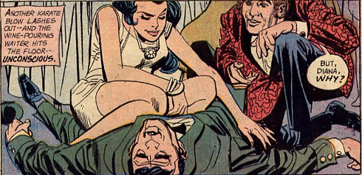Diana searches the unconscious waiter...