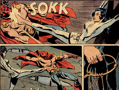 Diana knocks the guard unconscious and frees herself from her bondage!