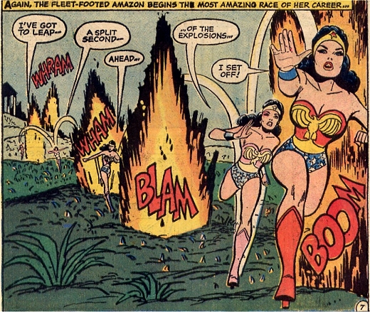 Wonder Woman races across the exploding minefield