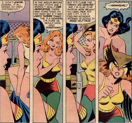 Wonder Woman talks as Shiera changes into her Hawkgirl costume...