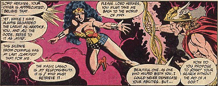 Wonder Woman tells Hermes she must take responsibility for retreiving the golden lasso