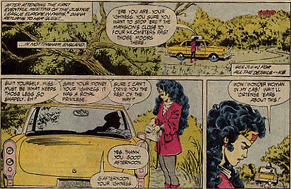Wonder Woman pays the Taxi Driver and makes her way to Barbara Minerva's Castle