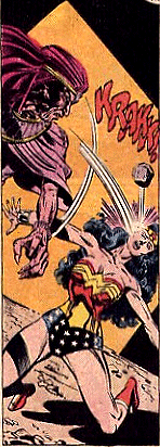 Kadesha throws a rock at Wonder Woman's head!
