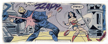 Steve is blasted in front of a helpless Wonder Woman!