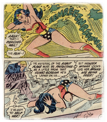 An agonising wail incapacitates Wonder Woman!