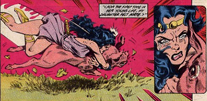 Diana wrestles the Boar to the ground intent on killing it!