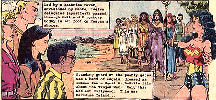The delegates are greeted by the Amazons.