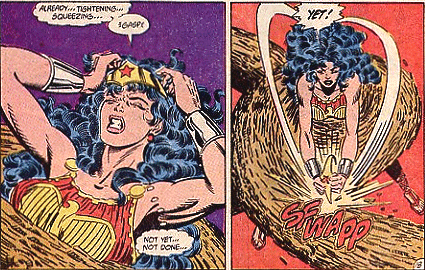 Wonder Woman struggles to break free of the serpent's coils!
