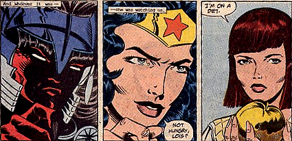 Eris, through the false Diana, sees Lois avoid eating the apple..