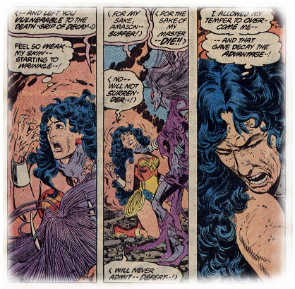 Wonder Woman struggles to break free of Decay's Death Grip!
