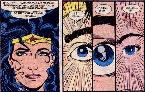 Wonder Woman enter's the baby's consciousness...
