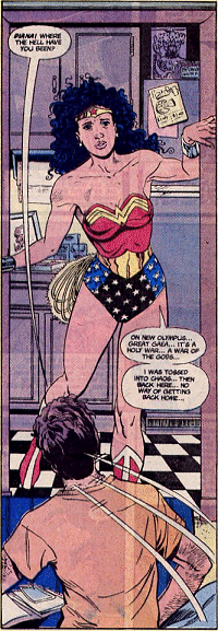 Wonder Woman turns up at Ed's apartment looking for his help...