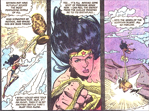 Wonder Woman is lead by the Goblet towards the deserts of Egypt...
