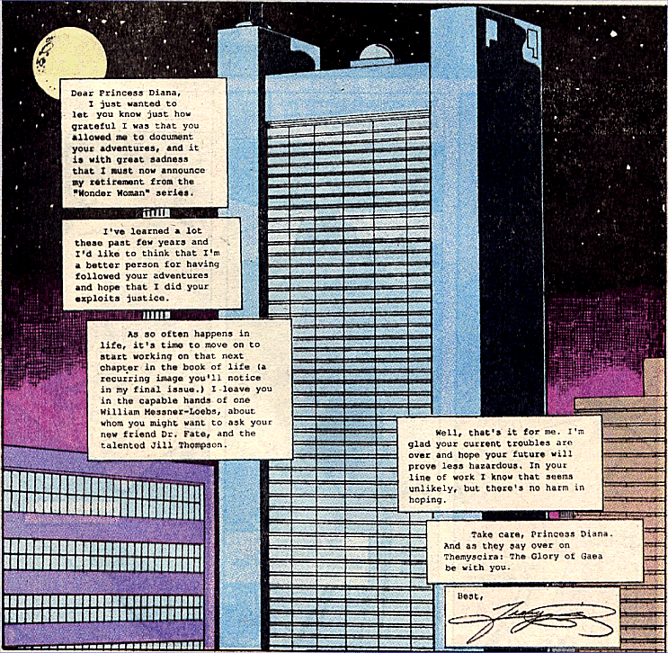 George Perez' s farewell letter to the character he had brought to life over the previous five years...