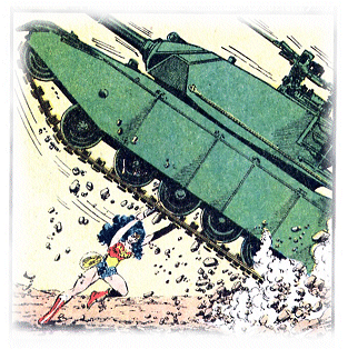 Wonder Woman lifts up a Tank as if it were a toy!