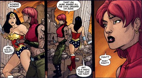 Wonder Woman tells Grace to see a medi before joining the battle!