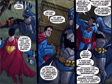 Superman and Batman discuss recent events...