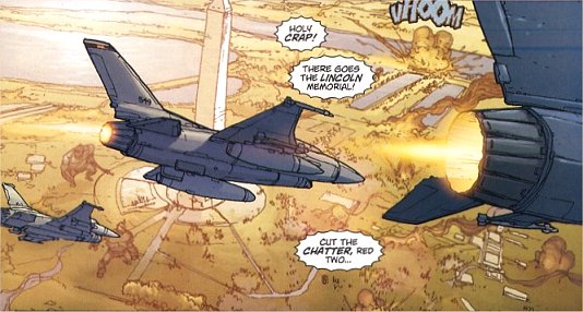 The military witness the destruction below...