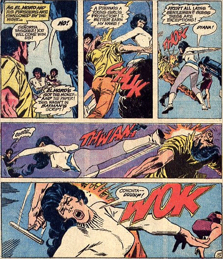 Diana takes on the gunmen but during the brawl is clouted unconscious!