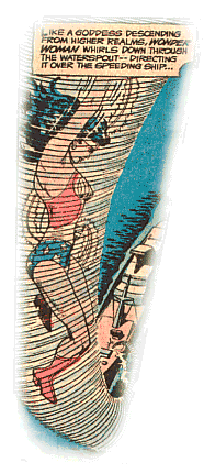 Wonder Woman rides down the centre of the water spout