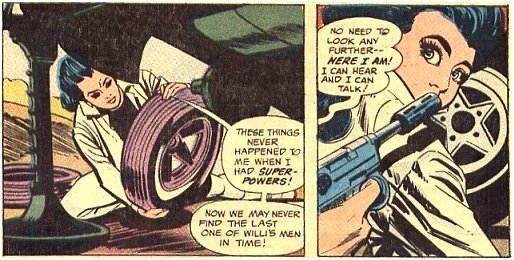 As Diana desperately changes the tyre she is accosted by a gunman!