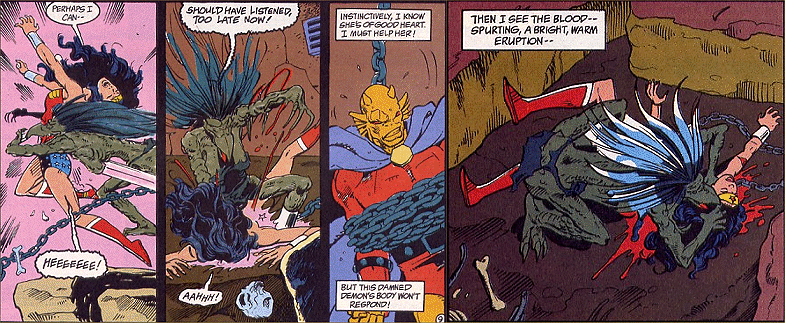 Etrigan watches as Banshee rips into Wonder Woman again!