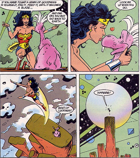 Wonder Womna kisses Thing goodbye and departs the Region Beyond...