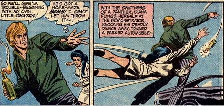 Diana stops the student hurling his Molotov!