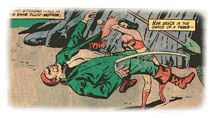 Wonder Woman sends her assailant flying with a powerful punch!