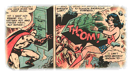 Wonder Woman is sent crashing through a wall!