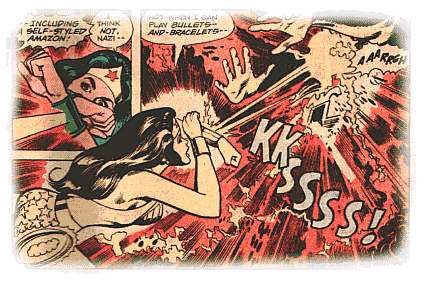 Wonder Woman deflects the Barons heat ray back at him!