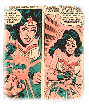 Wonder Woman punches Sergeant Rock and crushes his weapon!