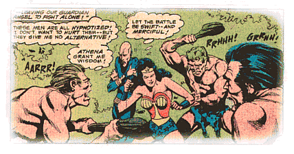 Wonder Woman finds herself surrounded by the cavemen!