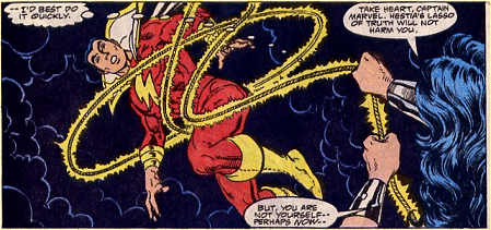 Wonder Woman ensnares Captain Marvel in her lasso!