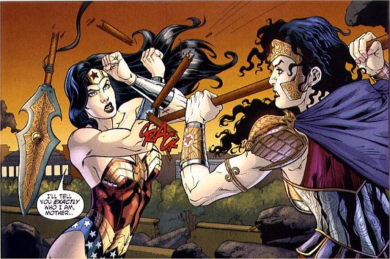 Wonder Woman defends herself against Hippolyta's spear!
