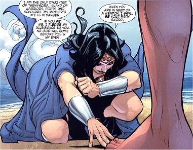 Wonder Woman begs Kane Miohai for assistance in saving her mother...