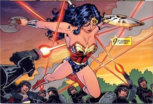 Wonder Woman charges thorugh the enemy to locate her mother...