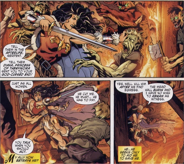 Beowulf carrys Diana off before she can slay a demon!