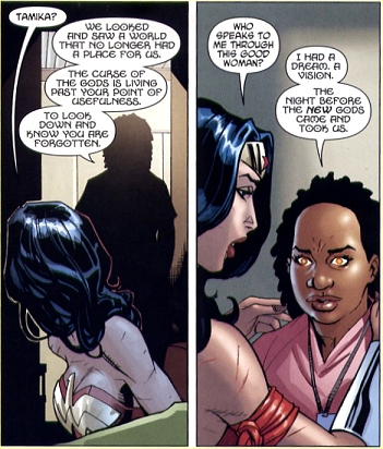 Tamika is possessed by Athena and speaks to Wonder Woman...