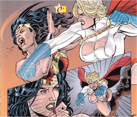 Powergirl punches Wonder Woman!