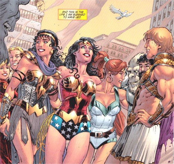 Wonder Woman surrouded by loved ones and friends...