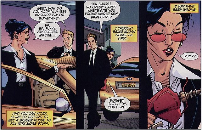 Tom leaves Diana to fathom out how to fill the car with gas!